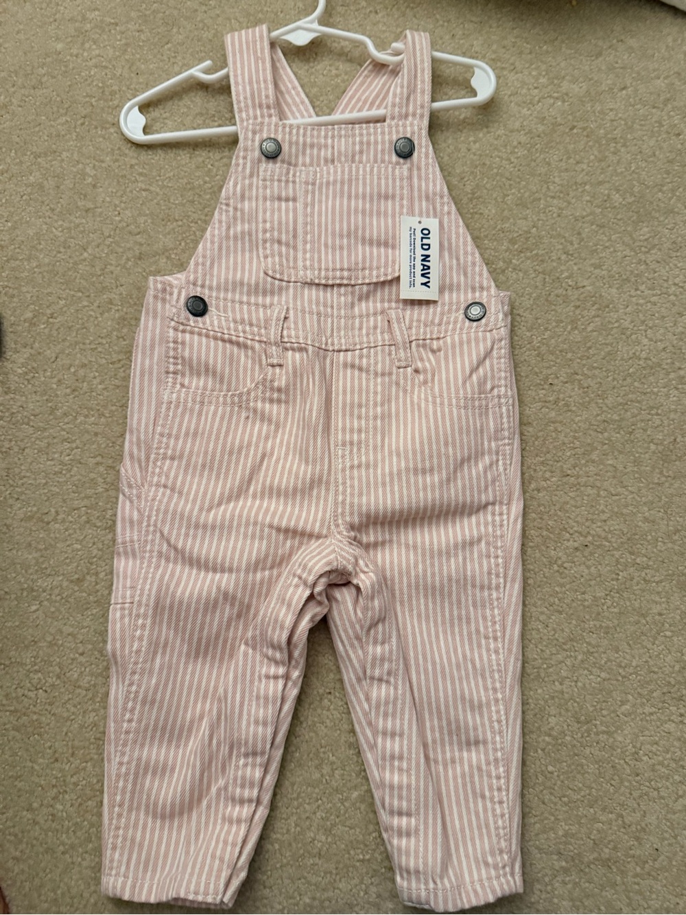 Old Navy Pink & White Striped Toddler Overalls